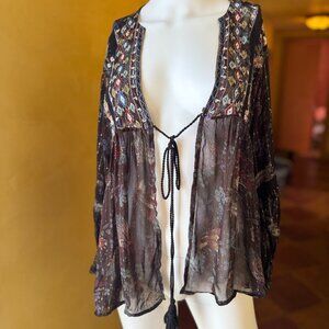 NWOT! Zara Basics Black & Gold Boho Festival Sheer Tie-Front Tunic – One Size